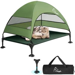 Upgraded Elevated Dog Bed with Canopy, Portable Raised Outdoor Dog Bed with Stable Anti-Slip Feet, Removable Wider Shade, Raised Dogs Cot for Large Pets Camping, Indoor & Outdoor Use (42.0"L x 30.0"W x 33.0"Th (Large))
