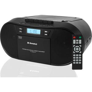 Boombox CD Player Portable, Cassette Player Combo with CD MP3 Bluetooth AUX TF USB FM Radio AC/DC Powered, Boom Box with Remote Control, Headphone Jack, Stereo Sound for Home