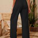 KICZOY Women Flowy Pants Drawstring Waist Wide Leg Palazzo Beach Pants Loose Fit with Pockets (Black, L)