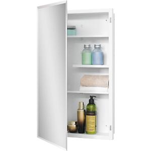 Fundin White Medicine Cabinet Recessed or Surface Mount, Bathroom Medicine Cabinet with 18 x 30 Beveled Mirror and Adjustable Staggered Shelves, Wall Mount