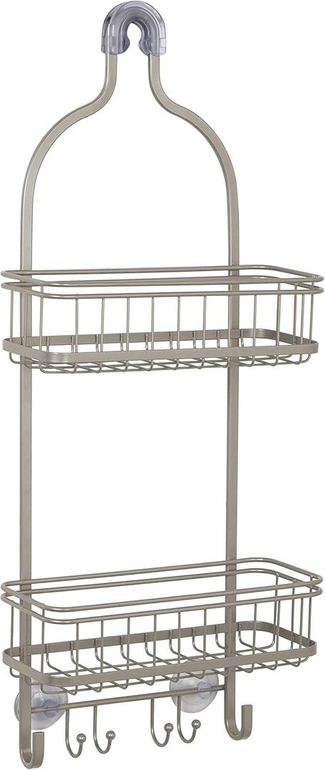 Zenna Home Shower Caddy Hanging Bathroom Organizer, Steel Shower Rack with 2 Shelves, Rust-Resistant Over Shower Head Caddy Storage System, Satin Nickel (Regular)