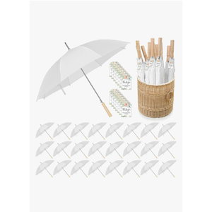 14 Pcs Wedding Umbrellas Bulk, 41 Inch Wedding Stick Umbrellas with Wooden Handle Large Canopy Windproof Rain for Bride Groom Bridal Shower Party Decor