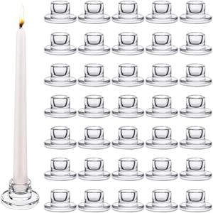 35 PCS Glass Taper Candle Holders Bulk Candlestick Holders Clear Short Tapered Candle Stick Holder Decor Set for Table Centerpiece Wedding Party Advent Christmas Home Decorations (35, Clear)