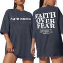 Faith Over Fear Tee Shirt Women Oversized Christian Religious Sayings Tshirts Short Sleeve Tee Tops (Gray, XXL)