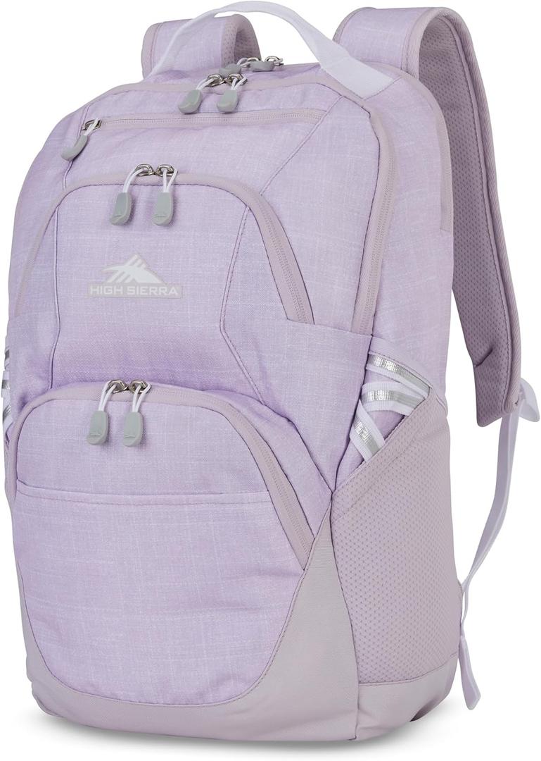 High Sierra Swoop Backpack, Lightweight Bookbag, Large Main Compartment + External Accessory Pockets, Separate Laptop Pocket, Dual Water Bottle Pockets, Fits most 17” Laptops, 30L Capacity, Orchid, One Size