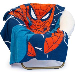 Jay Franco Marvel Spiderman Feather Knit Throw Blanket - 50 x 60 Inch Fluffy Fuzzy Blanket for Kids & Adults - Super Soft Lightweight Cozy Bedding, Machine Washable, Official Licensed, Blue