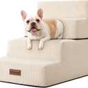 Dog Stairs for Small Dogs & Cats, 4-Step Non-Slip Pet Steps for Beds & Couches, Beige, 18.5" H