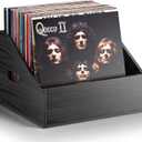 Wood Vinyl Record Storage, Retro & Durable Vinyl Crate and Record Holder, Album Storage Record Case Box for 60+ Records, Perfect Record Organizer for Home Decor and Collection Display(Black)