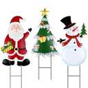 3 Pcs Christmas Decorative Metal Stakes Outdoor Christmas Decor Metal Xmas Snowman Santa Claus Christmas Tree Yard Decorations for Garden Lawn Yard Signs