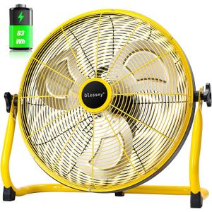 blessny 16'' Portable Rechargeable Floor Fan for Home Patio Camping Gym RV Greenhouse, Max 60 Hours Long Running Time