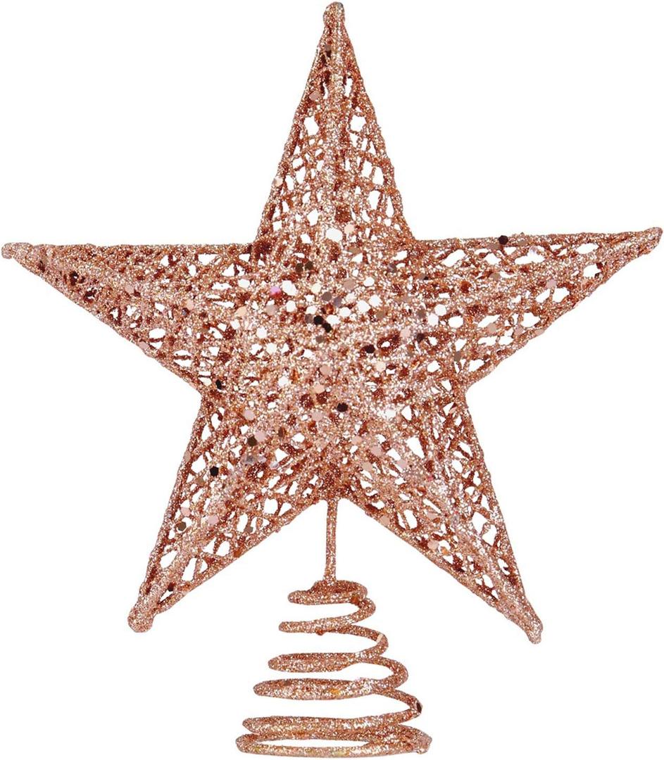 BinaryABC Christmas Tree Topper Star,Glittering Christmas Tree Decoration Ornaments,20cm (Rose Gold)