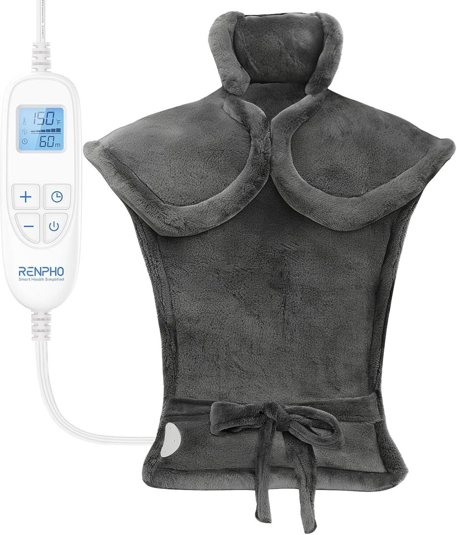 Electric Heating Pad for Back Pain Relief, RENPHO Mothers Day Gifts, Birthday Gifts for Women Men Mom Dad, FSA HSA Eligible, Heat Pad for Neck and shoulders, Fast Heating, 24"x33", ETL Certified, Gray (24"x33", A-gray)