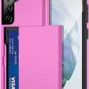 Jiunai for Samsung Galaxy S21 Case Credit Card IDs Cash Holder Shell Wallet Case Slide Cover Dual Layer Hard PC Soft TPU Rubber Cover Phone Case for Samsung Galaxy S21 5G 6.2'' 2021 Pink