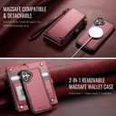 Defencase for iPhone 16 Plus Magnetic Wallet Case Compatible with Magsafe with RFID Blocking Zipper Strap Card Holder for Women Men PU Leather Detachable Case for iPhone 16 Plus (6.7 inch), Wine Red