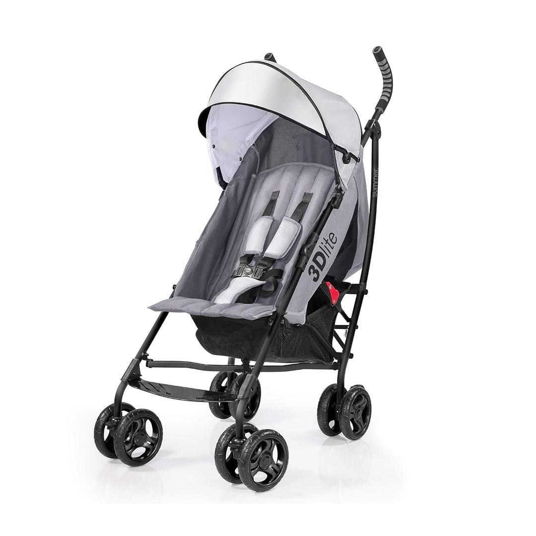 Summer Infant 3Dlite Convenience Stroller, Gray - Lightweight Stroller with Aluminum Frame, Large Seat Area, 4 Position Recline, Extra Large Storage Basket - Infant Stroller for Travel and More (Grey)