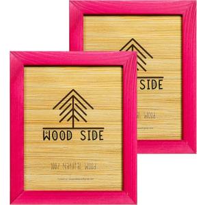 Rustic Wooden Picture Frame 8x10 - Pink - Set of 2, Natural Eco Solid Wood and High Definition Real Glass for Wall Mounting Tabletop Photo Frames