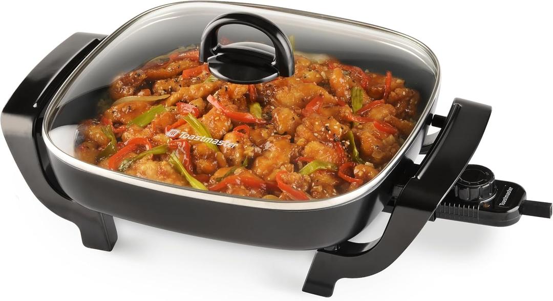 Toastmaster 12" Nonstick Electric Skillet - Deep Skillet Appliance with Glass Lid - Multipurpose Kitchen Cookware for Breakfast & More
