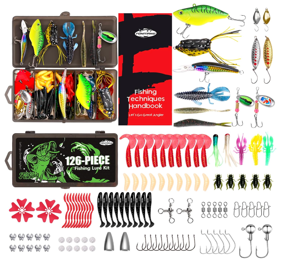 FONMANG Fishing Lures - Tackle Box with Tackle Included, Fishing Kit with VIBs, Frogs, Minnows, Soft Baits, Hooks & Weights Accessories, Freshwater Lure Kit for Bass Walleye Trout
Amazon's Choice