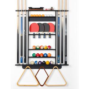 XCSOURCE Pool Stick Holder - 2-IN-1 Pool Cue & Ping Pong Paddle Rack, Solid Pine Wood Wall Mount for Billiards and Table Tennis Accessories, Man Cave, Game Room