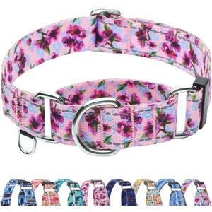 Reflective Martingale Collar for Dogs Nylon Training Collar with No Buckle Cute Floral No Pull Dog Collar for Medium Dogs Purple Flower M