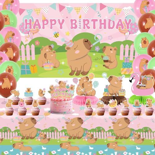KEFAN Capybara Birthday Party Decorations, Capybara Party Supplies including Backdrop, Cake Toppers, Table Centerpieces, Balloons for Capybara Birthday Party (B)