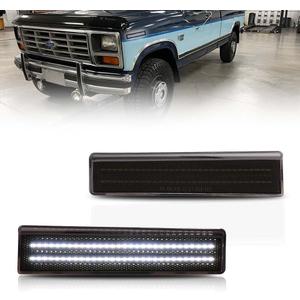 Front LED Side Marker Lights for 1980-1986 Fo-rd Bronco, 1980-1986 Fo-rd F150 F250 F350 Pickup Truck SUV, Smoked Lens Side Bumper Marker Lamps, White LED Turn Signal Lights, 2 PCS