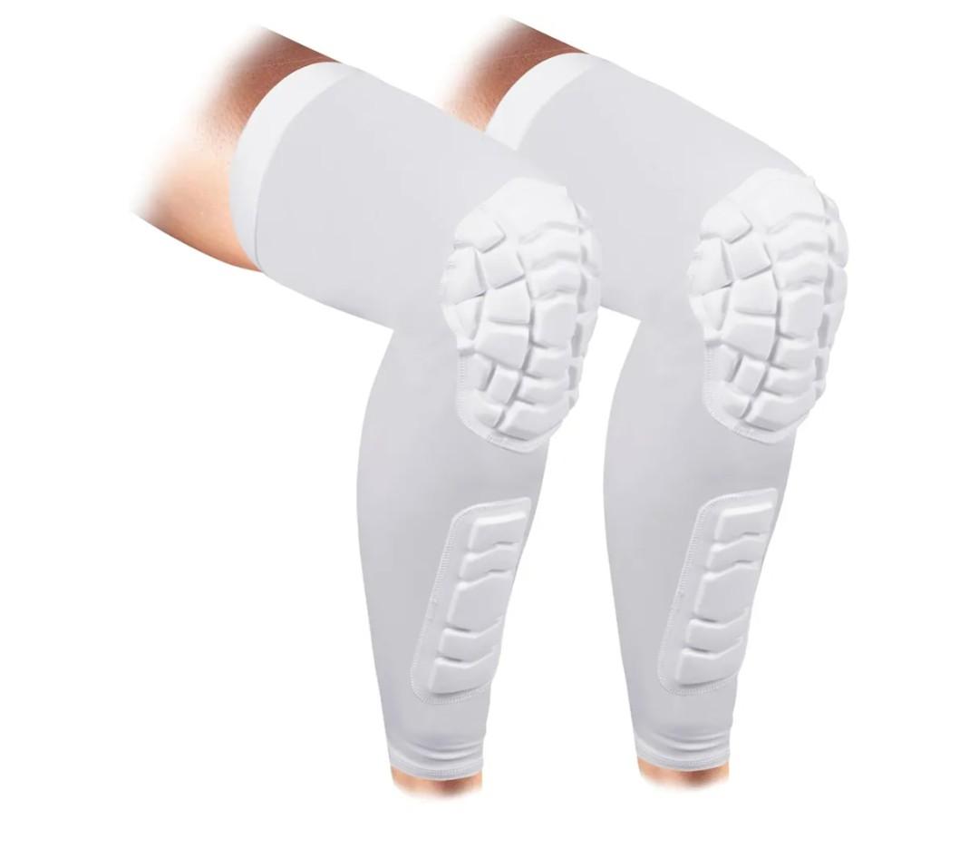 Wrestling Knee Pads Compression Leg Sleeve with Knee Pad and Calf Pad, 1 Pair Knee Sleeve with Shin Guards Shin Pads for Football, Baseball, Rugby, Lacrosse (2, White, Small)