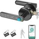 Smart Fingerprint Door Lock:Fingerprint Door Knob-Biometric 5-in-1 Finger Print Door Lock-Smart Door Knob for Bedroom-APP Control-Easy Installation–Round Black–1 Pack