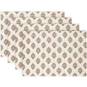 PurpleEssences Fall Placemats - Set of 4, 13x19 Inch - Leaves Design, 100% Cotton, Washable Autumn Table Mats for Thanksgiving, Kitchen, Dining & Party Decor - Goldenrod Beige