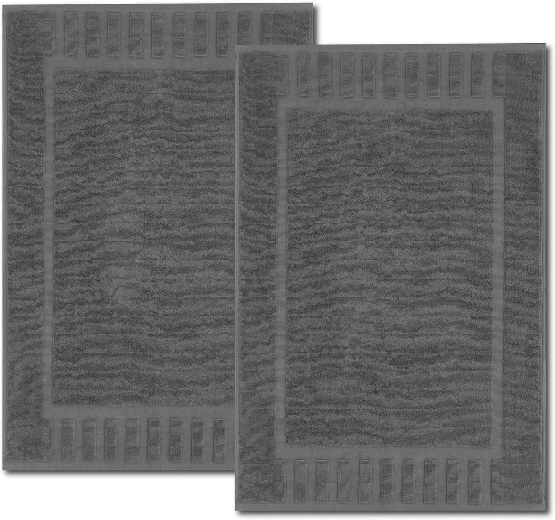White Classic Luxury Bath Mat Floor Towel Set - Absorbent Cotton Hotel Spa Shower/Bathtub Mats [Not a Bathroom Rug] 22"x34" | 2 Pack | Dark Gray