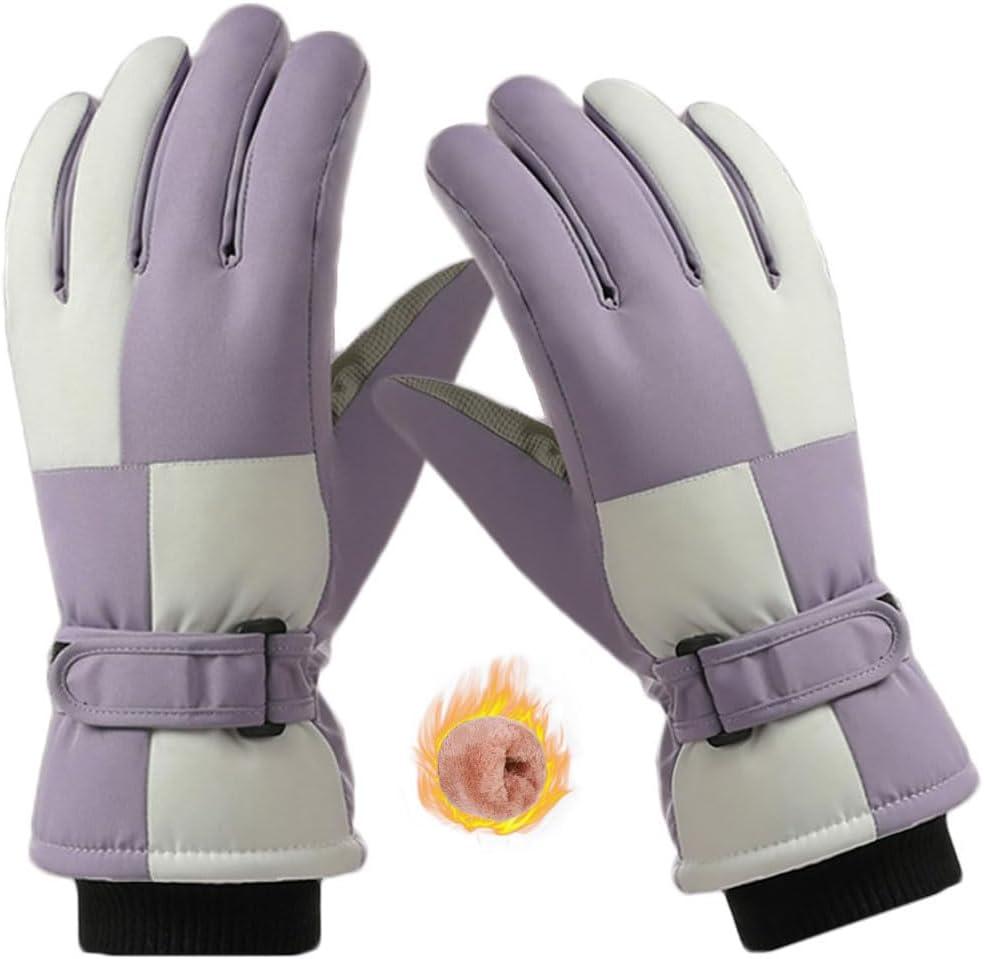 SPOTFISH Snow Gloves Women Ski Waterproof Touchscreen Winter Warm Snowboarding (Purple and White, One Size)