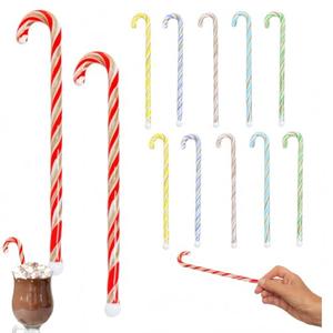 LYFJMUS 9 Pieces Christmas Candy Cane Cocktail Stirrers Glass Candy Cane Swizzle Sticks Reusable Colorful Stir Sticks for Coffee Drink Holiday Party Bar Restaurant Home Office