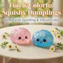 Glitter Dumpling Squishy, New Mystery Glitter Dumpling Squishies Box, Soft Squeeze Dough Ball for Stress Relief, Stretchy Bun with Mini Food Steamer Desk Fidget Toy for Adults Office Home (B-Pink)