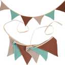 G2PLUS Muslin Fabric Bunting for Nursery: 6PCS Double Side Cloth Triangle Banner, Rust Beige Teal Cotton Bunting Banner for Baby Room, Nursery, Baby Shower Decor, 1.9m