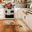 Baccessor Pumpkin Fall Kitchen Mats Set of 2, Pumpkin Floral Leaves Kitchen Rugs for Floor Low-Profile Farmhouse Fall Thanksgiving Home Decor 17x29 and 17x47 Inch