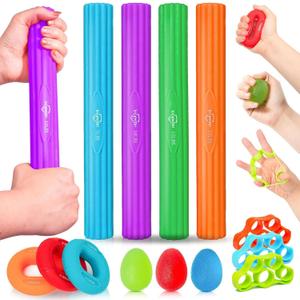 Flex Therapy Bar And Grip Strength Trainers Set, Physical Therapy & Resistance Bar For Golfers Elbow,Tendinitis,Wrist,Forearms Pain, Improve Grip Strength And Relieve Pain (13pcs Orange Sets)