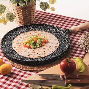 Iron Cast Comal Pan Tawa for Para Tortilla Comales Dosa Crepe Pancake Roti Griddle Cooking Cooker Warmer Maker Mexican Indian Nonstick Skillet Grill Frying Cookware Stove Top Stovetop Non Stick