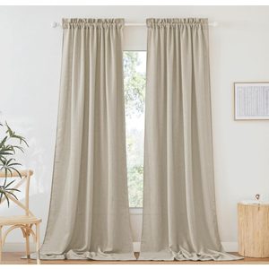 RYB HOME Semi Sheer Curtains 95 inches Long, Thick Privacy Added Line Wave Textured Window Treatments for Living Room Bedroom Sliding Door, Beige, W 52 x L 95, 2 Panels