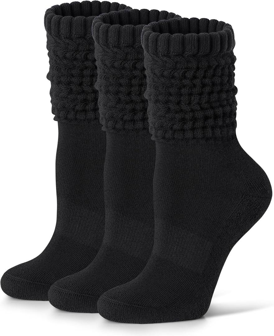 FITRELL Slouch Socks for Women, 3 Pairs Soft Cotton Knee High Scrunch Tube Boot Socks