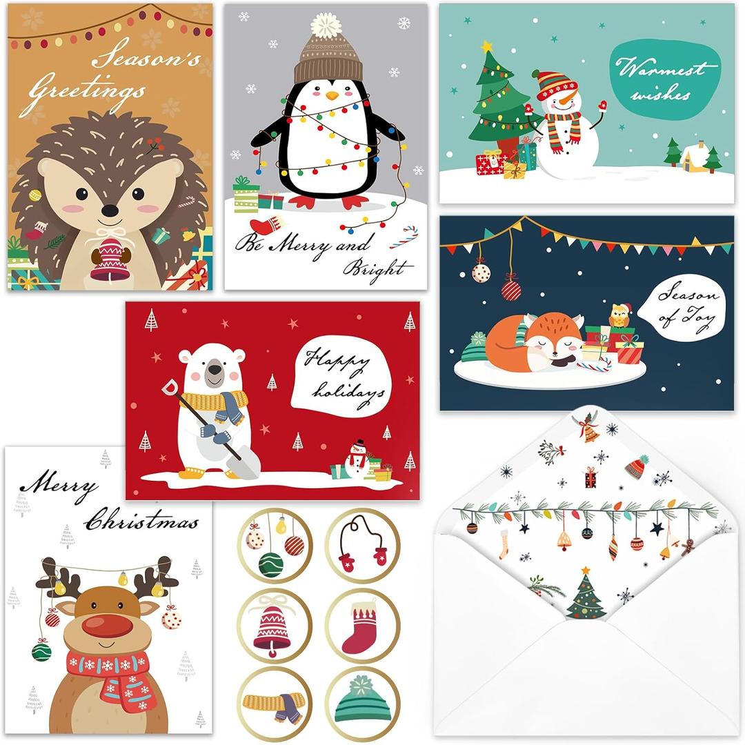 Christmas Cards - 30 Pack Holiday Cards with Envelopes 6 Assorted Designs Bulk,Perfect to Send Warm Wishes to Friends and Family, 6' x 4'