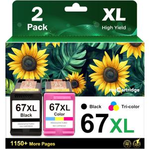 67XL Ink Cartridge Black/Color Combo Pack Replacement for HP Ink 67 67XL Printer Ink Works for HP DeskJet 2700e 2755e 2700 4155e 4155e 4100 4100e 2755 2700e 2734e 2752e Envy 6055e 6000 6455e Printer