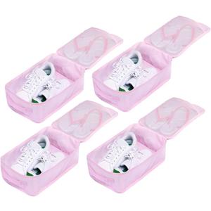 Travel Shoe Bags, Foldable Waterproof Shoe Pouches Organizer-Double Layer (4 Pink Shoe Bags)