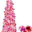 Valentines Day Decorations 5Ft Pink Valentines Christmas Tree with Lights Timer Battery Operated Pop Up Artificial Tree with Heart Ornaments, Heart Topper Decorations for Indoor Home Outdoor Office