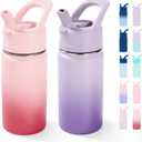 Fijinhom 12oz Water Bottle for School, Bottles with Straws, Stainless Steel Vacuum Insulated Water Bottle, Leak-Proof, BPA-Free, Cherry + Lavender