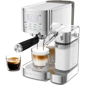 Espresso Machine 20 Bar Temperature Time LED Display Espresso Maker with Stepless Adjustable Automatic Milk Frother for Cappuccino Latte Americano Stainless Steel Coffee Machine with ESE Pod Filter