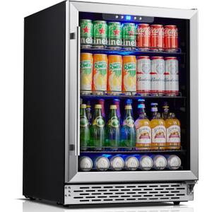 Phiestina Beverage Refrigerator 175 Cans Under Counter Beer Cooler 24 inch Quiet Built-in or Freestanding Beverage Fridge Glass Door Auto Defrost 5 Removable Shelves for Home Bar Office (175 Cans - 23.4" W x 22.44" D x 33" H, Clear)