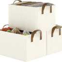 Closet Storage Bins, Fabric Closet Organizers and Storage Basket for Shelves, Collapsible Shelf Baskets for Organizing Shelves, Bedroom Clothes Basket, Beige, 3 Pack