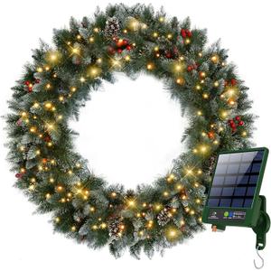 Solar Wreath 48 inch, Outdoor Christmas Wreaths Large with 250 LEDs & 8 Lighting Modes, Lighted Holiday Decorations for Outside