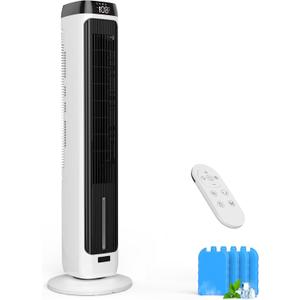 PNTCK 41" Evaporative Air Cooler Swamp Cooler with 3 Speeds, 5 Modes, 12H Timer, Remote, 80 Oscillation, LED Display, Bladeless Tower Fan Cooling Fan for Bedroom Office Large Room Indoor Use