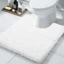 Yimobra U Shaped Toilet Bath Rug, Fluffy Plush, Super Shaggy Soft Non Slip, Water Absorbent Microfiber Bath Mat, Dries Quickly, Machine Washable Thick Bathroom Rugs, 20"x 24", Off White